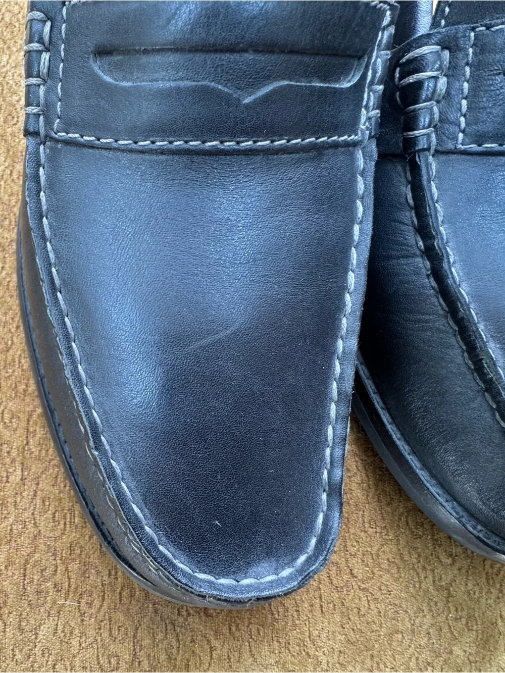Clarks Black Leather Penny Loafers with Contrast Stitching